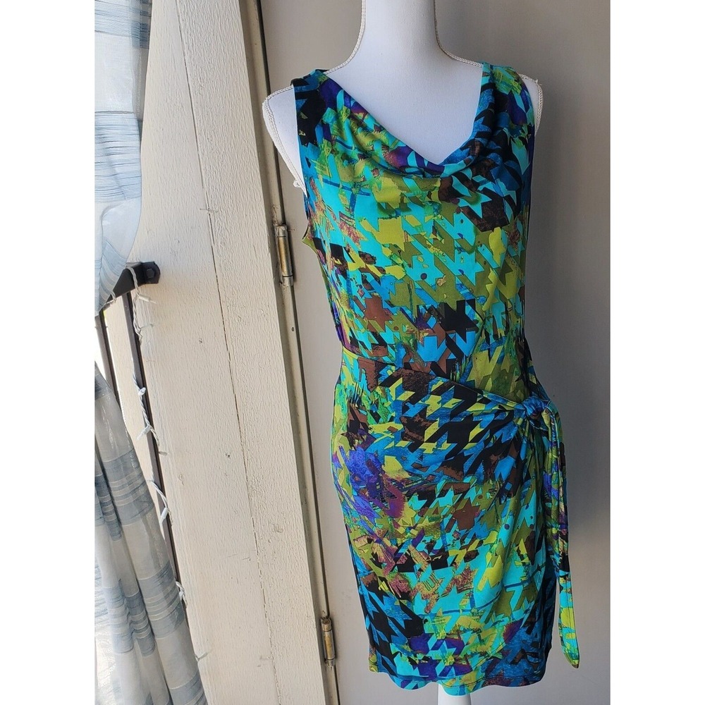 ABS Silver Label Midi Dress Women‎ Small Green Blue Elegant Vacation Resortwear - Picture 2 of 11